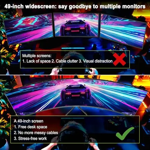 Amzfast 49 Inch Curved Monitor 120Hz DQHD 5120x1440p Ultrawide Gaming Monitor, 120% sRGB, 1500R, 1ms MPRT, HDR, Adaptive Sync, PIP/PBP, Height Adjustable, HDMI 2.0/DP 1.4, VESA 75x75, AMZG49C7U 8