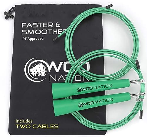 WOD Nation Adjustable Speed Jump Rope - Custom Length for Home Gym Equipment - Speed Rope for Double Unders & Cardio Exercise - Versatile for Boxing, MMA & Home Gym Accessories - Green Steel