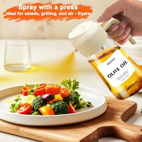 2 in 1 Glass Oil Sprayer & Dispenser,16oz/470ml Olive Cooking, Air Fryer, and Salad, for Kitchen Gadgets and Air Fryer Accessories, w/Stickers (White) 6