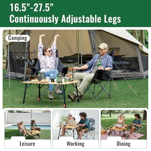 KingCamp Bamboo Folding Table, 4-Fold Camping Adjustable Height Portable Outdoor Lightweight & Compact Table with Aluminum Frame for RV Picnic BBQ Tailgating 5