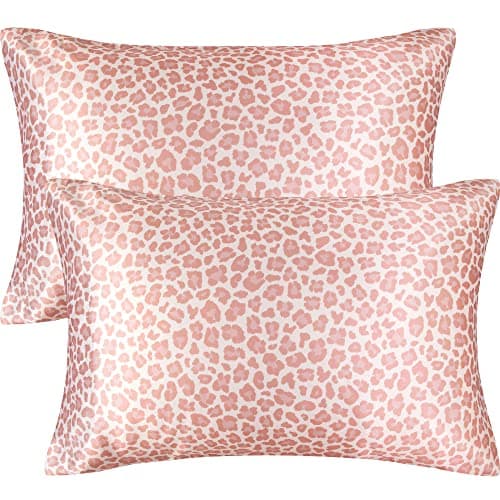 BEDELITE Satin Pillowcase for Hair and Skin Digital Printing, Super Soft Cooling Similar to Silk Pillow Cases 2 Pack with Envelope Closure, Gift for Women Men(Standard 20x26 Inch, Pink Leopard)
