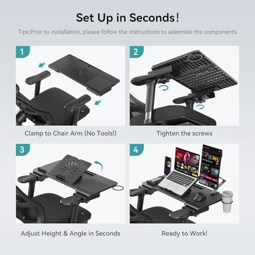 Newtral Home Office Laptop Desk, Adjustable Portable Laptop Table with Wrist Rest, Mouse Pad and Cup Holder, Laptop Tray for Office Chair for Working, Writing and Gaming - Work from Home Essentials 8