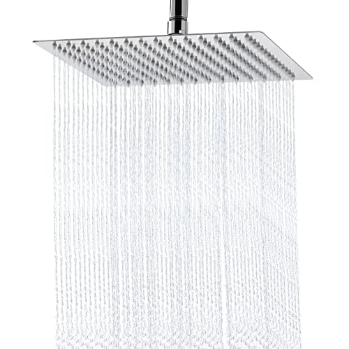 Aiscsc Rain Shower Head - 10 Inch High Pressure Shower Heads 304 Stainless Steel Ultra Thin Square Showerhead Pressure Boosting Design, Ceiling or Wall Mount