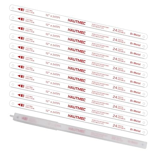 HAUTMEC 12" Hacksaw Blades 24 TPI – 10 Pack Bi-Metal Replacement Blades with High-Speed Steel Teeth and Spring Steel Body, Professional Grade, Fits Most Hacksaw Frames
