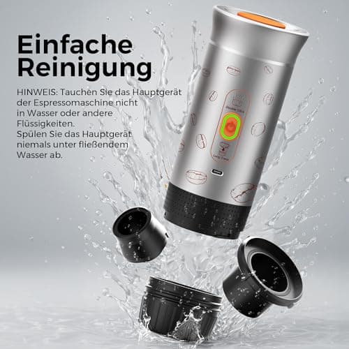 Portable Espresso Machine, 3-in-1 Travel Coffee Maker with Self-Heating, Battery Operated 20Bar Wireless Portable Espresso Maker Compatible with Ground Coffee & Capsule for Camping, Car, Office 8