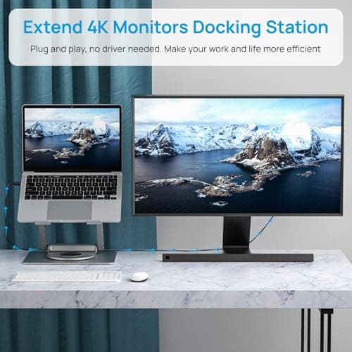Adjustable Laptop Stand with 360 Rotating Base & USB Docking Station for MacBookPro/Air/Dell/HP/Lenovo, Portable Ergonomic Laptop Riser for Desk with USB Hub 100W PD/4K HDMI/Usb3.0/1000Mbps Ethernet 5