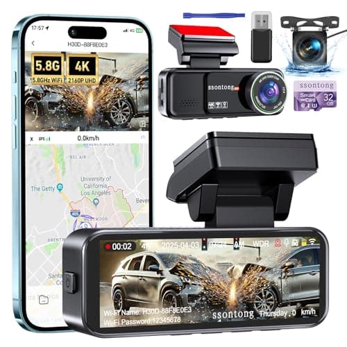 Car Camera - Dash Cam Front and Rear, 4K Dash Camera for Cars Built-in 5.8G WiFi GPS ADAS Dashcam,3.2" IPS Screen Dash Cam with Free 32GB Card,G-Sensor,Loop Recording,WDR,Night Vision Dashboard Camera