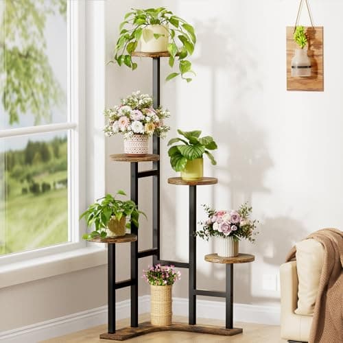 Gujiam Corner Plant Stand Indoor 6 Tiered Tall Plant Shelf 43" Multiple Potted Plant Holder Plant Tower for Living Room Balcony,Rustic Brown
