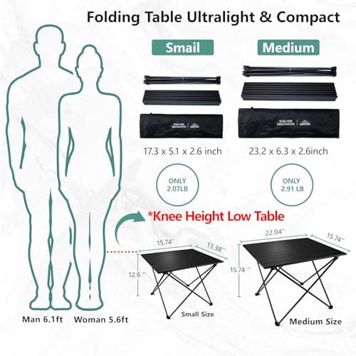 SHELTER Camping Table, Compact Folding Camp Table, Foldable Camping Tables with Carry Bag, Ultralight Portable Aluminum Table for Hiking, Picnic, BBQ, Outdoor Cooking, Travel, Beach Table 9