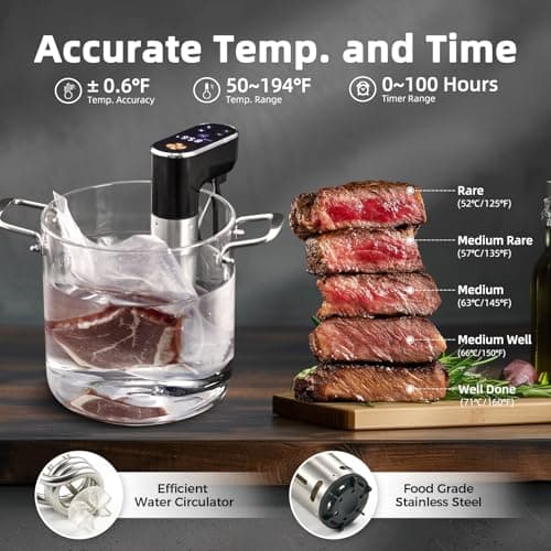 1300W Sous Vide Cooker,WIFI Sous Vide Machines,Immersion Circulator,Precision Cooker,Recipes,Accurate Temperature and Time Control,IPX7 Waterproof,Ultra Quiet,Fast Heating,APP Recipes Timer 5