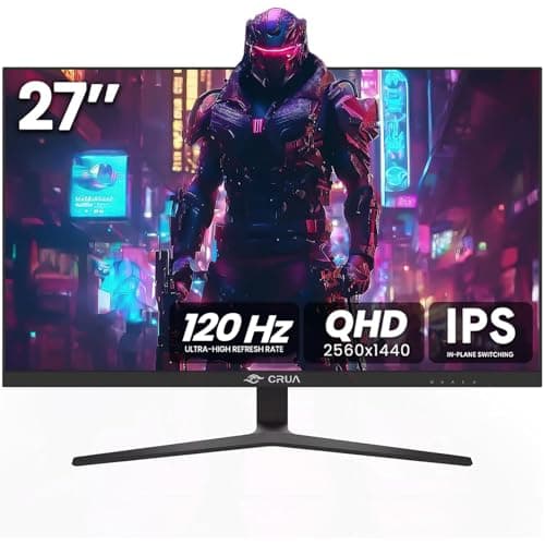 CRUA 27 Inch Gaming Monitor, QHD 1440P 120Hz IPS Computer Monitor, 120% sRGB, AMD Freesync, HDMI 2.0 & Displayport 1.2, Low Blue Light, Support Wall Mountable Installs/Tilt Adjustable-Black