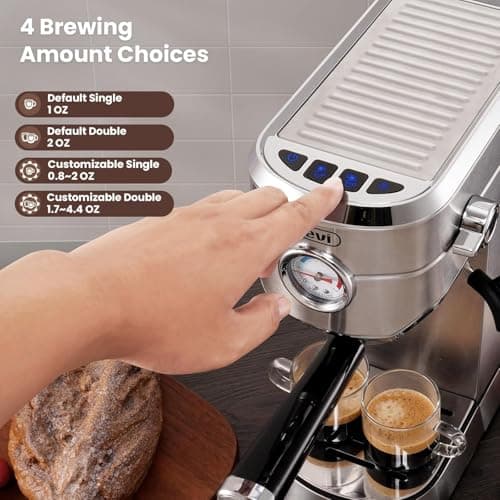 Gevi Commercial Espresso and Coffee Makers, Professional 20 Bar Espresso Maker with Milk Frother, Stainless Steel Expresso Coffee Machines for Home, Compact Cappuccino Machine, Great Gift 5
