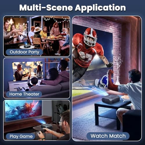 FUDONI Projector with WiFi and Bluetooth, Outdoor 4K Support 18000L Projector HD 1080P Max 300" Display, Movie Video Portable Home Theater Projector Compatible with USB/HDMI/iOS/Android/TV Stick 8