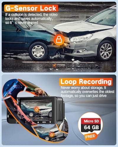 WECOOL 4K UHD 3 Channel Dash Cam Front and Rear Inside, Free 64GB Card Included, 360° Wide-Angle Full-View Dash Camera for Cars with Night Vision, 24H Parking Mode, G-Sensor, Loop Recording, 5GHz WiFi 5