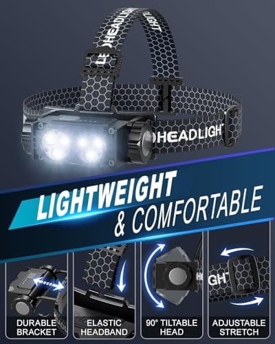Headlamp Rechargeable 2PCS,4500L Super Bright Light Bright LED Rechargeable Headlight with White Light, Waterproof Head Lamp with Headband for Outdoor Camping, Hiking,Camping Essentials,Working 7