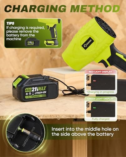 Saker Cordless Leaf Blower Portable Dust Cleaner Handheld Blowers 2 x 4.0Ah Batteries 180000 RPM Air Duster with Adjustable Speed for Drying Patio Cleaning Green 7