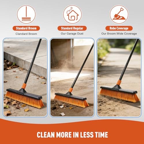 CLEANHOME 18" Push Broom Outdoor for Floor Cleaning with Extendable Long Handle, Stiff Bristle Heavy Duty Broom for Bathroom, Kitchen, Tub, Tile, Patio, Deck, Concrete, Industrial 6