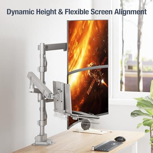 AVLT Laptop & Dual 40 Inch Stacking Monitor Arm Pole Top Mount with USB-C USB-A Ports-Gray, Supports 26.4 lbs (12kg), Ultrawide Screen Fit, VESA Compatible, Multi-Screen, Ergonomic Workspace Upgrade 8