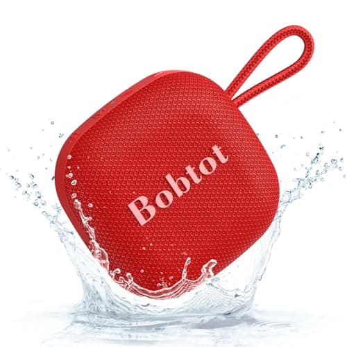 Bobtot Portable Bluetooth Speakers Wireless - IPX7 Waterproof Shower Speaker with 16 Hours Playtime, Loud Stereo Sound, TWS, Built-in Mic, Mini Size with Lanyard to Carry, Red