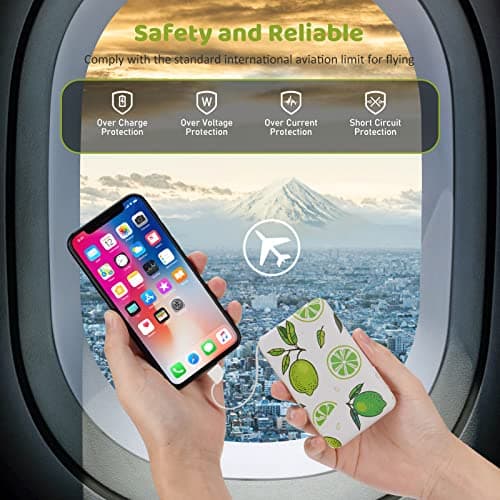 Sethruki Portable Charger 5000mAh Cute Ultra Slim USB C Power Bank for Girls Mini Fast Charging Small Battery Pack with Built in Cables for iPhone iPad Samsung Pixel Android Phones,Lemon 7