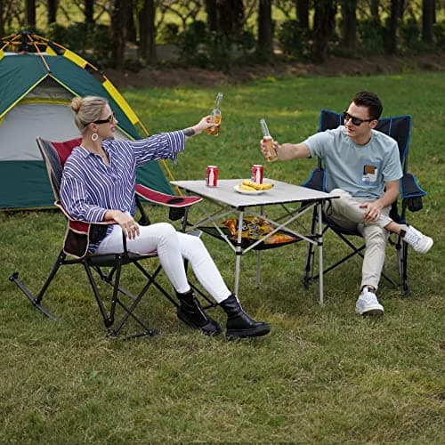 SUNNYFEEL Aluminum Folding Table for Camping, Lightweight Roll Up Top, Portable Camp Tables with Carry Bag for Outdoor Picnic (Square, Brown) 8