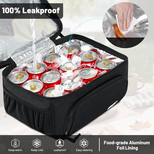 MIER Dual Compartment Lunch Bag Tote with Shoulder Strap for Men and Women Insulated Leakproof Cooler Bag, Black 5