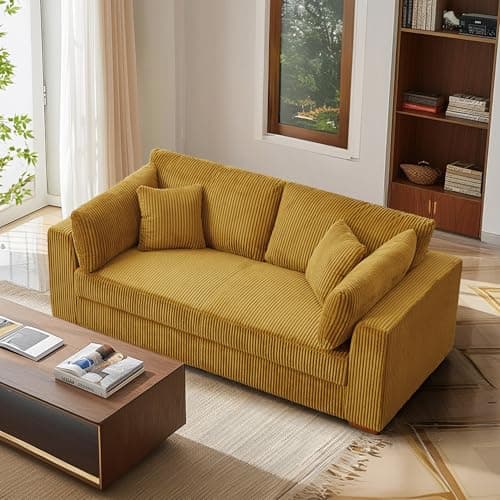 81" Sofa Couch,Modern Couches for Living Room,Corduroy Cloud Couch,Deep Seat Sofas for Living Room (Yellow)