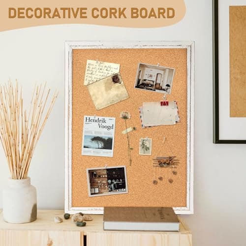 DOLLAR BOSS White Cork Board for Wall - 24 X 18 Inches, Rustic Wooden Frame Bulletin Board, Decorative Hanging Pin Board for Office & Home Decor 6