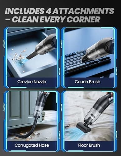 Yedop Handheld Vacuum Cordless, 26,000 Pa High Power Suction, Portable Rechargeable Car Vacuum Cleaner for Home, Pet Hair, Keyboard & Furniture, Black 6