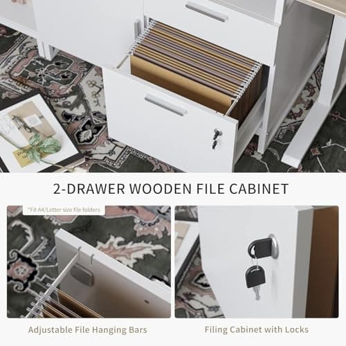 FEZIBO Executive Standing Desk, L Shaped Standing Desk with Storage, Executive Desk Height Adjustable, Light Walnut 5