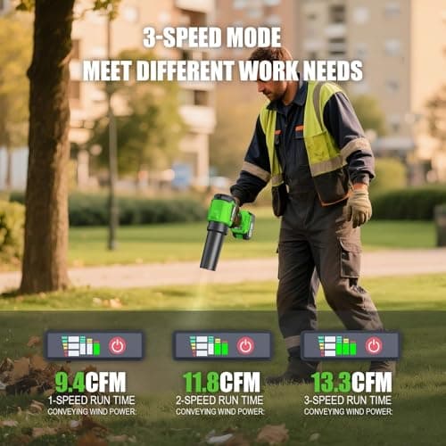 Leaf Blower Cordless - Lightweight Electric Handheld Blower with Battery and Charger, 3 Speed Mode, Blowers for Lawn Care, Patio Cleaning, Dust Cleaner (Dark Green) 5