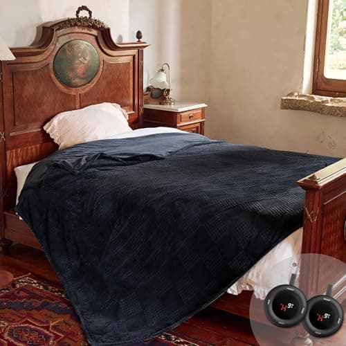 Texciting Electric Blanket Queen Size 84''X90'' - Heated Blanket with Dual Control Fast Heating 10 Heating Levels & 10 Hours Auto Off,ETL Certified Machine Washable (Black)