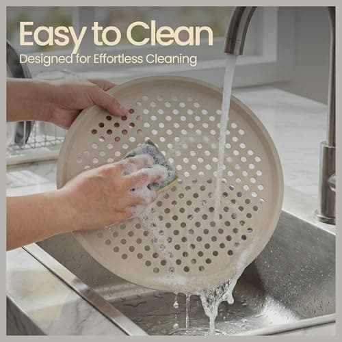 Bakken Pizza Baking Pan - Round Perforated Carbon Steel Pan with Non-Stick Marble Coating, Oversized Silicone Handle, Dishwasher Safe, High-Temperature Resistant, Durable & Easy Cleanup White, 1 Pack 7