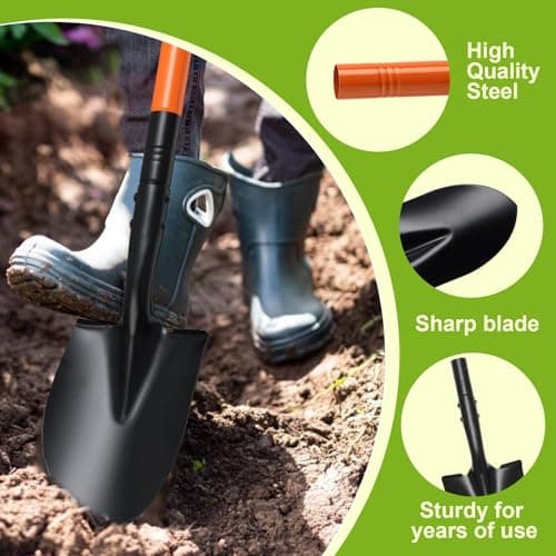 Small Shovel 43.3Inch Durable Metal Shovel for Digging Small Spade Shovel Garden Shovel for Gardening Digging Camping Farming and Outdoors, Orange 5