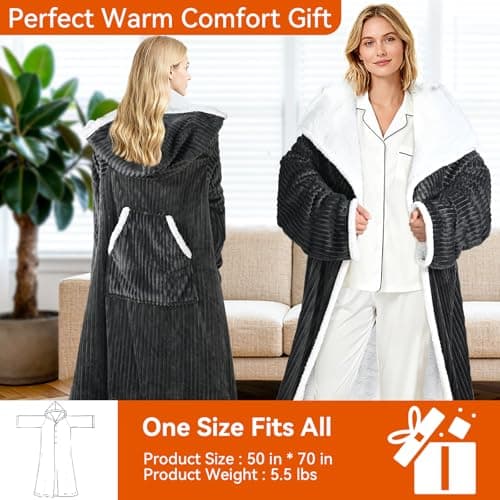 FULOG Electric Wearable Blanket with Foot Pocket, Heated Throw Blankets for Women, Snuggle Shawl Wraps with Sleeves (black) 8