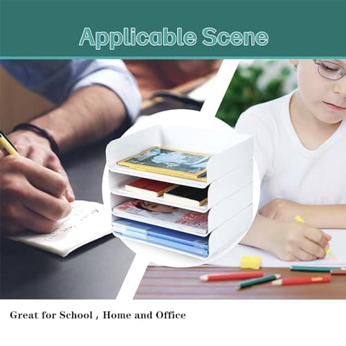 4 Tiers Stackable A4 Paper Trays, Office Desk File Holder, Tidy File Document Letter Book Paper Organizer (4 Tiers,White) 8