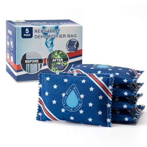 CAREHE Rechargeable Dehumidifier Bags 5 Pack (100g Each) - Silica Gel Moisture Absorbers for Closet, Car, Gun Safe, Garage Storage, RV - Reusable by Microwave Heating