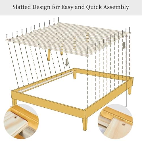 Yaheetech Queen Bed Frame Natural Solid Wood Platform Bed with Wooden Slats Support, 7.3-inch Underbed Space for Storage, Noise-Free Design, Easy Assembly, Natural Wood Finish 8