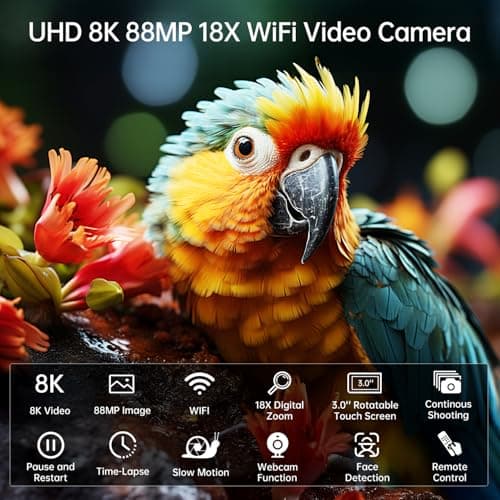 8K Video Camera Camcorder 88MP UHD WiFi Vlogging Cameras for YouTube 18X Digital Zoom IR Night Vision 3.0''Touch Screen Camera with 32GB Card, Microphone, Stabilizer, Lens Hood, Remote, Batteries 7