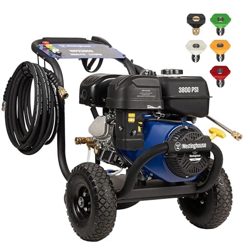 Westinghouse WPX3800 Gas Pressure Washer, 3800 PSI and 3.6 Max GPM, Onboard Soap Tank, Spray Gun and Wand, 5 Nozzle Set, for Cars/Fences/Driveways/Homes/Patios/Furniture, Black