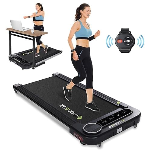 2 in 1 Walking Pad Treadmill Under Desk with Bluetooth Speaker Running Jogging Machine Remote Watch Control Max 265lbs Weight for Home Office Use