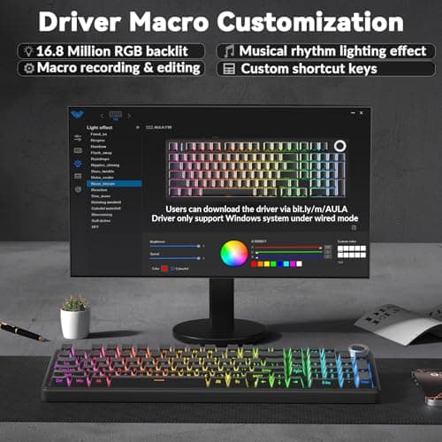 AULA F99 Pro Wireless Mechanical Keyboard-Silent Version,BT5.0/2.4GHz/USB-C Hot Swappable Custom Keyboard,Gasket Structure,Pre-lubed Linear Switches RGB Backlit Computer Gaming Keyboards,Black 7