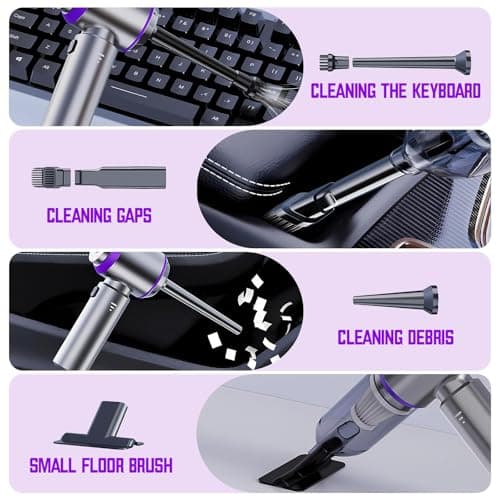 Mini Cordless Handheld Car Vacuum Cleaner/Air Duster/Blower/Hand Pump, 21000 PA High Power Brushless Motor, Portable Keyboard Vacuum Cleaner with Multi-Nozzles for Home, Office, Computer (Purple) 5
