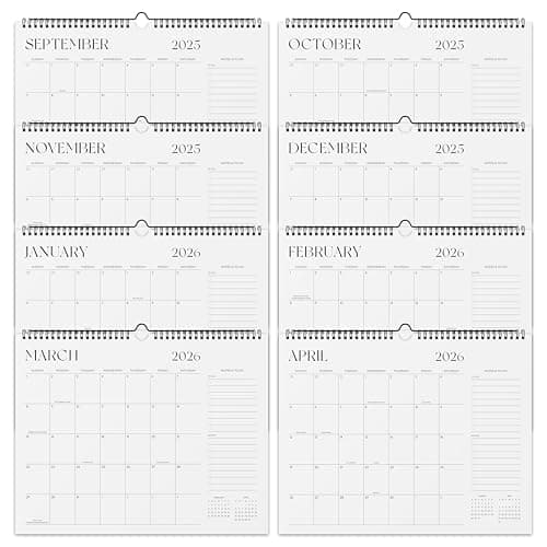 Jokotha Wall Calendar 2025-2026, 16 Month Hanging Calendar from September 2025 to December 2026, 15" x 12", Twin-Wire Binding, Minimalist Black & White Design for Home, Office, School​ 2