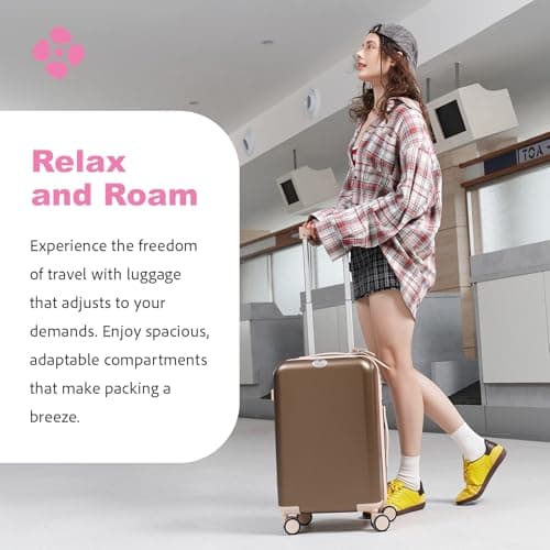 SIKIKU 20 Inch Carry On Luggage for Women, Lightweight Hardside Suitcase with 360° Spinner Wheels, TSA Lock, Durable Luggage for Travel, Titanium Gold 6