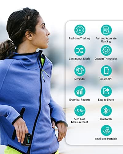 Pulse Oximeter Blood Oxygen Monitor Fingertip HealthTree Bluetooth Pulse Ox with Free APP, O2 Pulse Oximeter Finger and Heart Rate Monitor 5