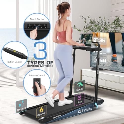 ANCHEER Walking Pad with Desk 47-50.5 Inch Adjustable Height, 6 in 1 Treadmill with 8% Incline for Home Workstation, Folding Treadmill 300lbs Weight Capacity/Ultra-Quiet/Installation-Free(Black) 5