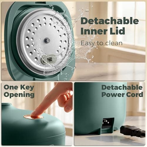 CHACEEF Mini Rice Cooker 2 Cups Uncooked, 1.2L Rice Cooker Small, Portable Non-Stick Small Travel Rice Maker, BPA Free, Smart Control Multifunction Cooker with 24 Hours Timer Delay & Keep Warm Function, Green 8