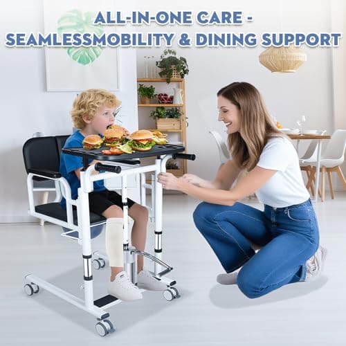 Patient Lift Transfer Chair, 5 in 1 Patient Lift Chair with 180°Split Seat, Height Adjustable Patient Transfer Chair with 4 Casters for Home Seniors Elderly Handicapped,XXL 6