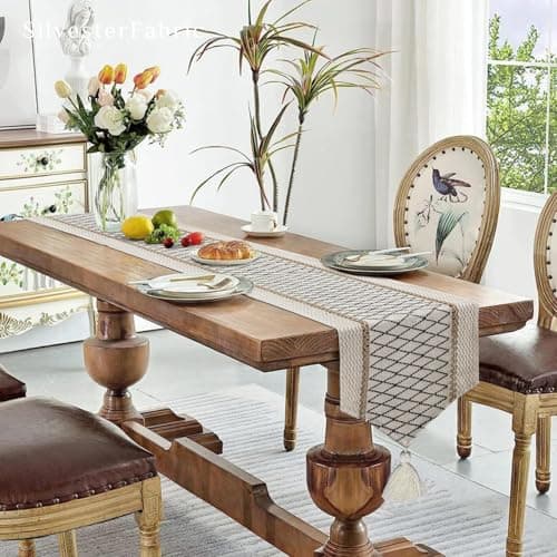 yuboo Boho Table Runner Triangular End 12*46 Inches, Coffee Table Runner with Tassels, Macrame Dresser Runners Scarf for Bedroom, Nightstand, Farmhouse Spring Table Decor 8